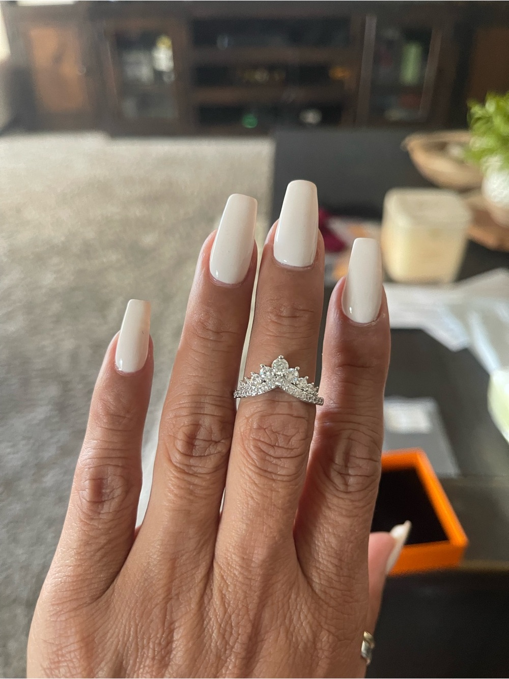 Brand new moissanite V-shape ring, 925 sterling silver, size 7.